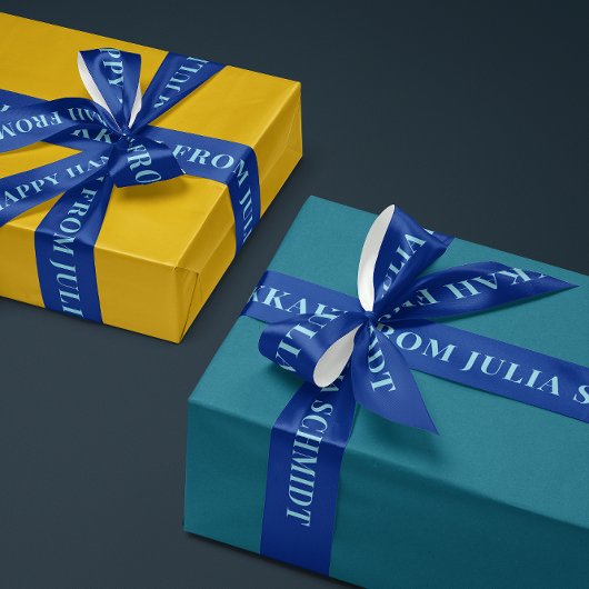 Dark and Ice Blue Simple Text Happy Hanukkah Gift サテンリボン