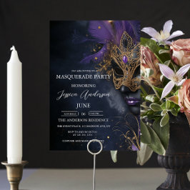 Dark and Purpleマスカレードパーティー誕生日 招待状