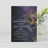 Dark and Purpleマスカレードパーティー誕生日 招待状 (スタンド正面)