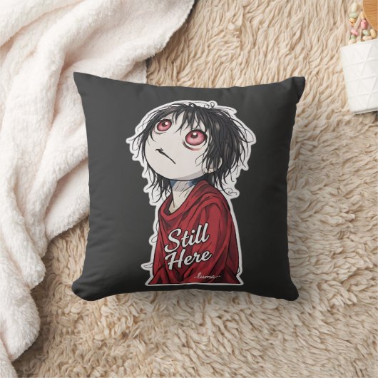 Dark Anime  "Still Here" Aesthetic Gothic Illustra クッション (ブランケット)
