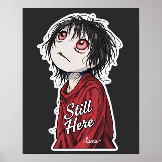 Dark Anime  "Still Here" Aesthetic Gothic Illustra ポスター (正面)
