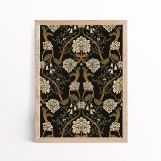 Dark Arts and Crafts Floral Chrysanthemum Art ポスター