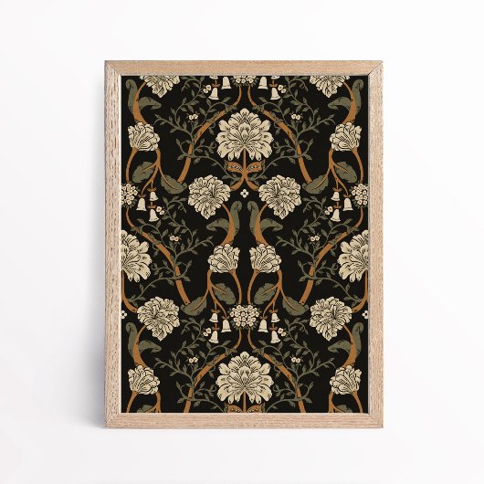 Dark Arts and Crafts Floral Chrysanthemum Art ポスター