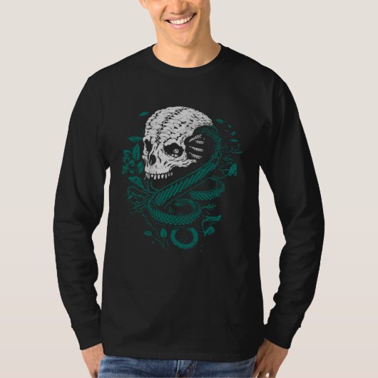 Dark Arts Halloween Black Metal Magic Snake Skull  Tシャツ (正面)
