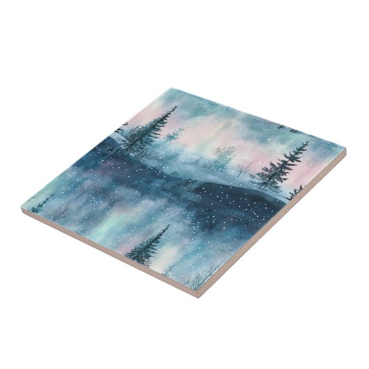 Dark Aurora Borealis Night Forest (1) タイル (側面)