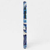 Dark Azure Navy Blue Blackペイズリーアートパターン iPhoneケース (左側)