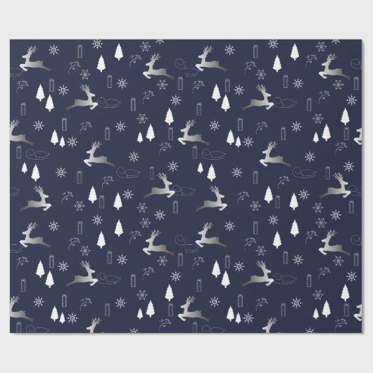 Dark Background Wrapping Paper with Silver Reindee ラッピングペーパー (フラット)