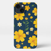 Dark Background Yellow Floral iPhoneケース (裏面)