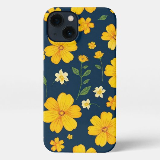 Dark Background Yellow Floral iPhoneケース (裏面)