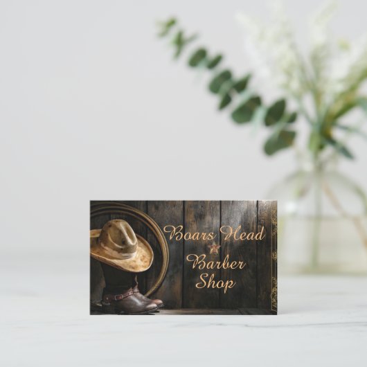 Dark Barn Wood, Boots, Cowboy Hat on a 名刺 (スタンド正面)