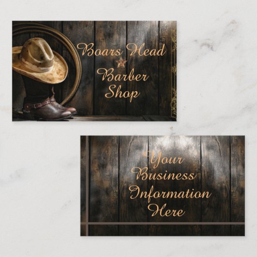 Dark Barn Wood, Boots, Cowboy Hat on a 名刺 (正面/裏面)