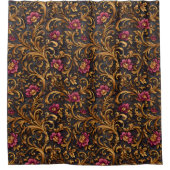 Dark Baroque Floral with Gold Scrolls シャワーカーテン (正面)