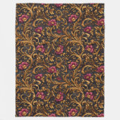 Dark Baroque Floral with Gold Scrolls フリースブランケット (正面)