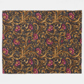 Dark Baroque Floral with Gold Scrolls フリースブランケット (正面(横))