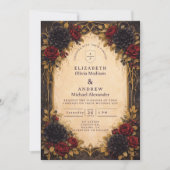 Dark Baroque Red Floral Wedding 招待状 (正面)
