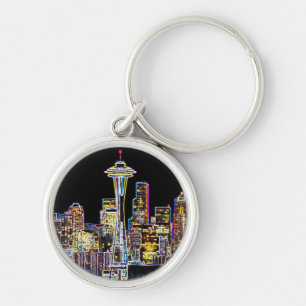 Dark be the Night - Luminous Seattle Skyline キーホルダー