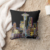 Dark be the Night - Luminous Seattle Skyline クッション (ブランケット)