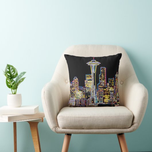 Dark be the Night - Luminous Seattle Skyline クッション (椅子)