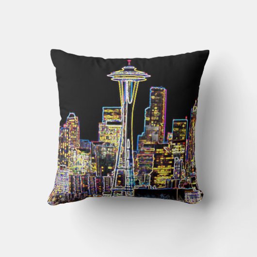 Dark be the Night - Luminous Seattle Skyline クッション (裏面)