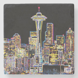 Dark be the Night - Luminous Seattle Skyline ストーンコースター