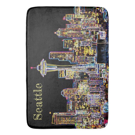 Dark be the Night - Luminous Seattle Skyline バスマット (正面縦)