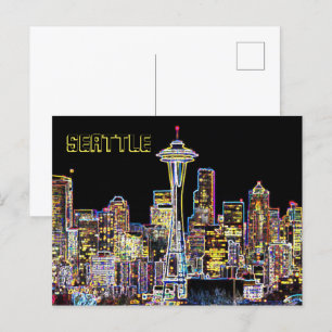 Dark be the Night - Luminous Seattle Skyline ポストカード