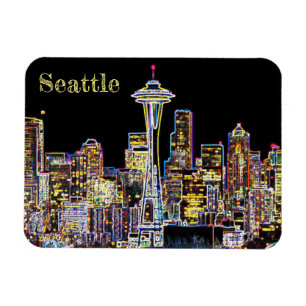 Dark be the Night - Luminous Seattle Skyline マグネット