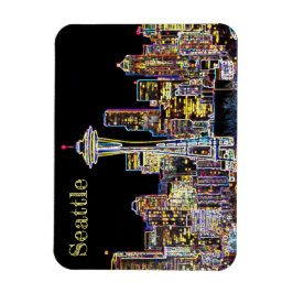 Dark be the Night - Luminous Seattle Skyline マグネット
