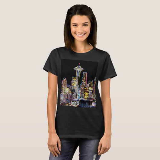 Dark be the Night - Luminous Seattle Skyline Tシャツ (正面フル)