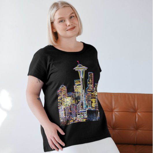 Dark be the Night - Luminous Seattle Skyline Tシャツ