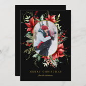 Dark Berry Gold Frame Photo Christmas Holiday Card シーズンカード (正面/裏面)