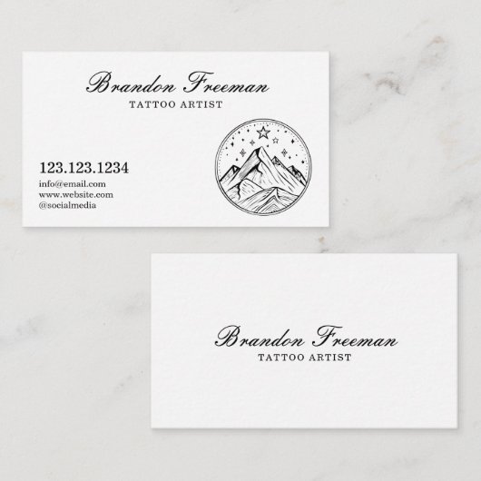 Dark Black & White Stars Mountain Tattoo Artist 名刺 (正面/裏面)