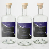 Dark Blue and Black Wavy Silver Logo Product Label リキュールボトルラベル (ボトル)