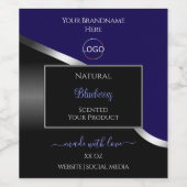 Dark Blue and Black Wavy Silver Logo Product Label ワインラベル (シングルラベル)