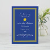 Dark Blue and Gold photo Graduation Announcement カード (スタンド正面)