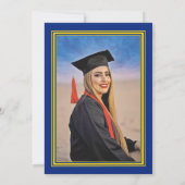 Dark Blue and Gold photo Graduation Announcement カード (裏面)