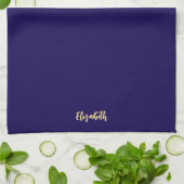 Dark Blue And Gold Trendy Script Name Elegant キッチンタオル (折り畳み)