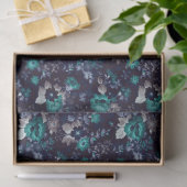 Dark Blue and Turquoise Floral Decoupage Paper 薄葉紙 (ギフト)