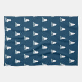 Dark Blue and White Christmas Tree Design キッチンタオル (横)