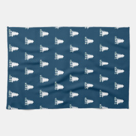 Dark Blue and White Christmas Tree Design キッチンタオル