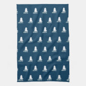 Dark Blue and White Christmas Tree Design キッチンタオル (縦)