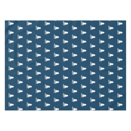 Dark Blue and White Christmas Tree Design テーブルクロス (正面(横))