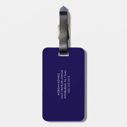 Dark Blue and White  Modern Monogram  ラゲッジタグ (裏面縦)