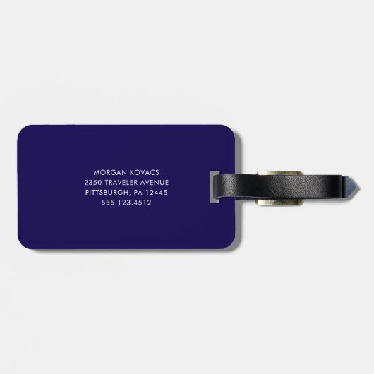 Dark Blue and White  Modern Monogram  ラゲッジタグ (裏面横)