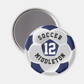 Dark Blue and White Soccer Sport Ball マグネット (正面/裏面)