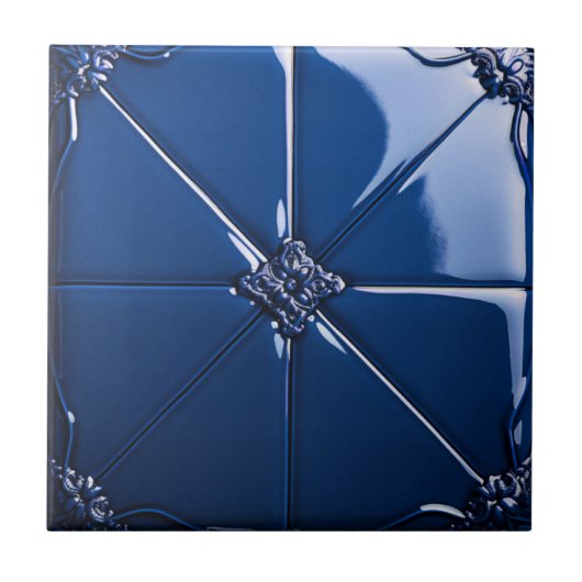 Dark Blue Art Deco  Ceramic Tile タイル (正面)