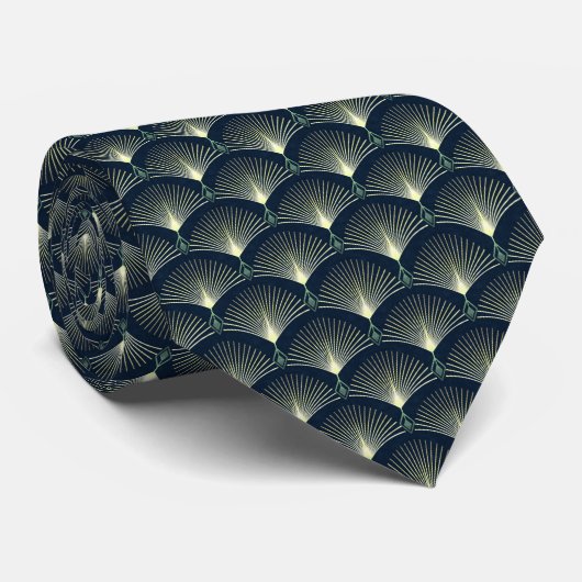 Dark Blue Art Deco Stylish Geometric Pattern ネクタイ (ロール)