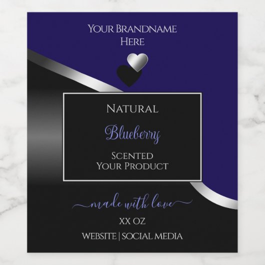 Dark Blue Black Wavy Silver Hearts Product Labels ワインラベル (シングルラベル)