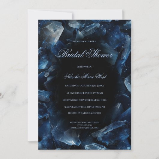 Dark Blue Boho Witch Crystals Black Bridal Shower 招待状 (正面)