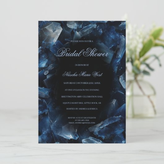 Dark Blue Boho Witch Crystals Black Bridal Shower 招待状 (スタンド正面)